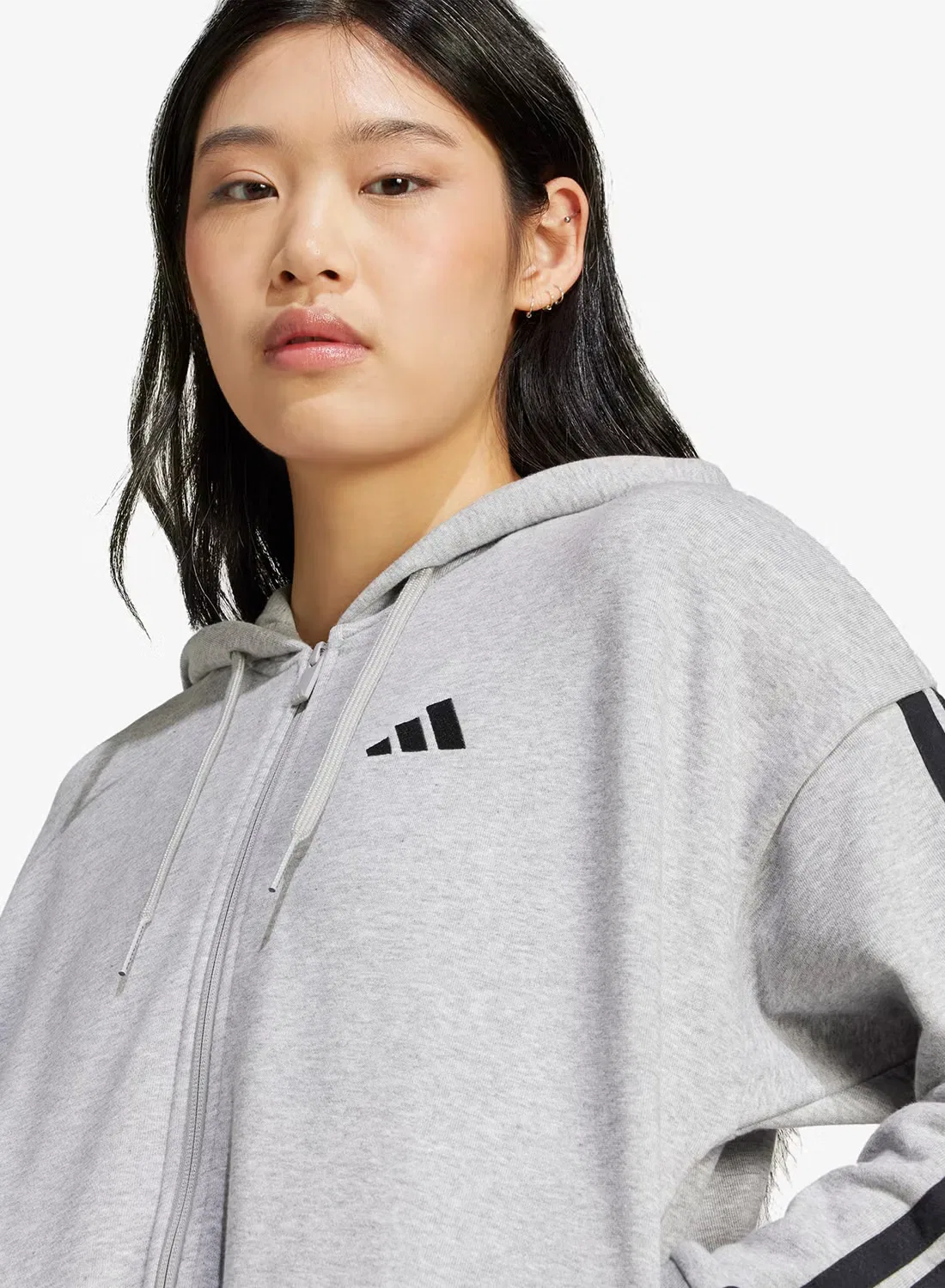 Худи с молнией из французского футера 3-Stripes Adidas, серый — фото 3