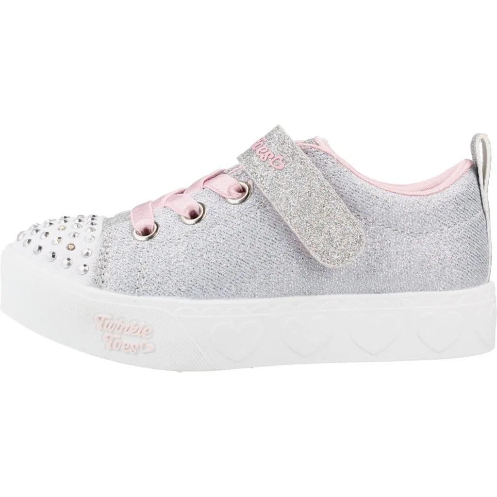 Детские кроссовки с принтом Skechers Heart Steps Shimmer Sweetie, Серебряный / Розовый — фото 2