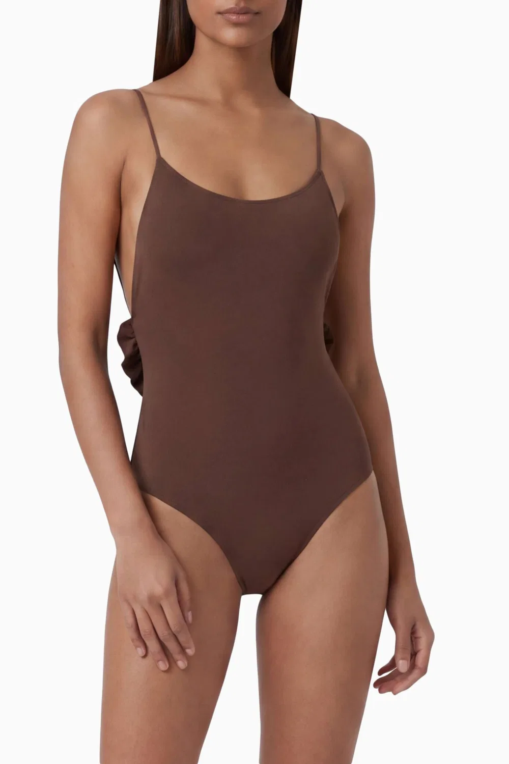 Купальник слитный с рюшами Le Maillot Cabana Jacquemus, коричневый — фото 2