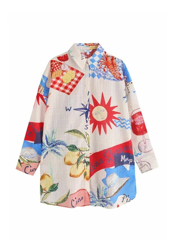 Рубашка оверсайз с принтом Beach shirt cover-up Next, Cream Red Map, красный