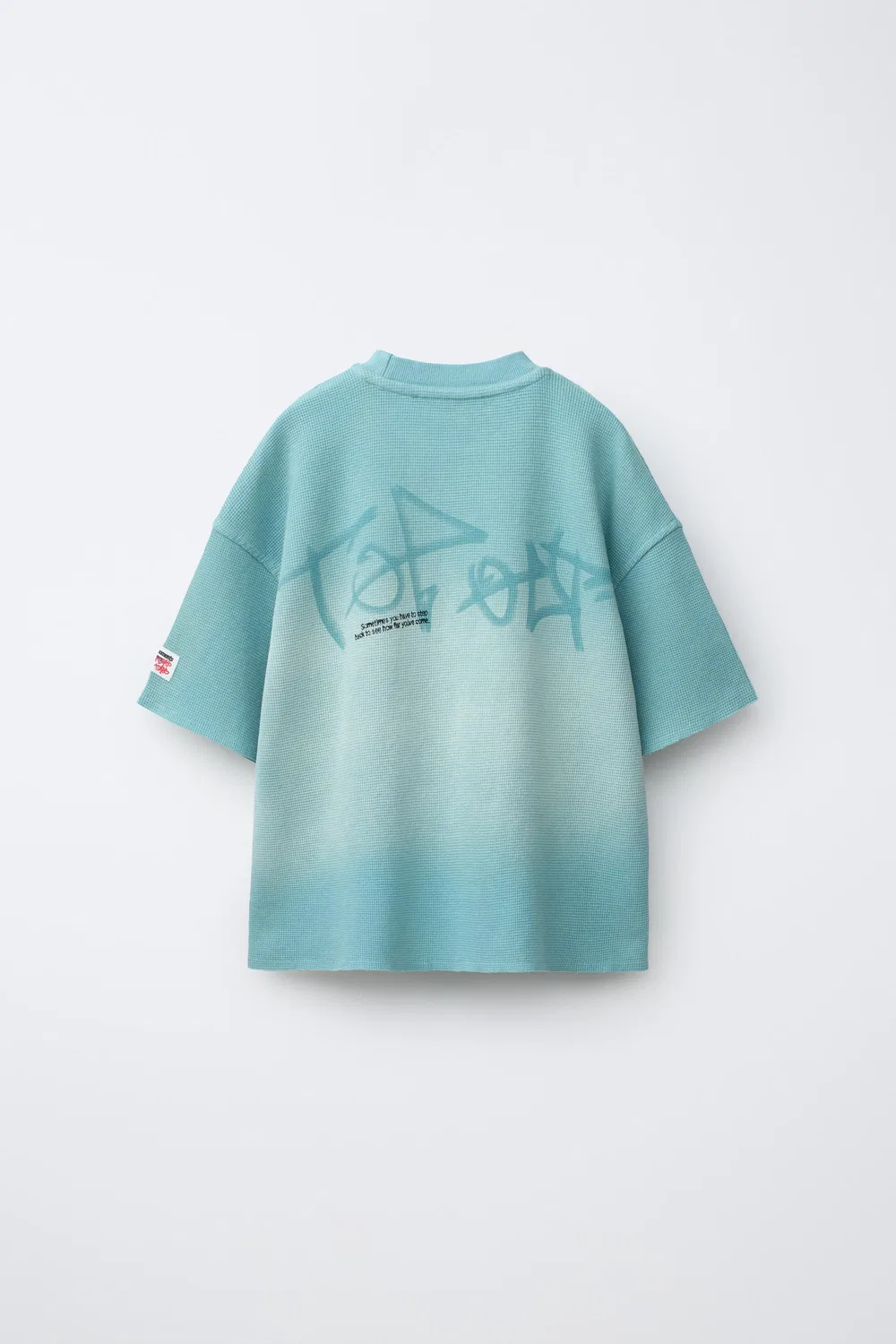 Футболка из вафельной вязки с принтом граффити ZARA, Sky Blue — фото 2