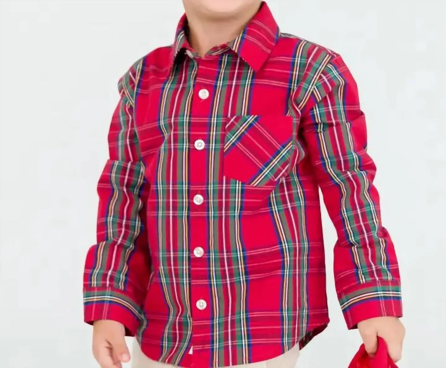 Детская рубашка для мальчиков в клетку с рукавом на пуговицах Nicholas Plaid Shirt RuffleButts, красный