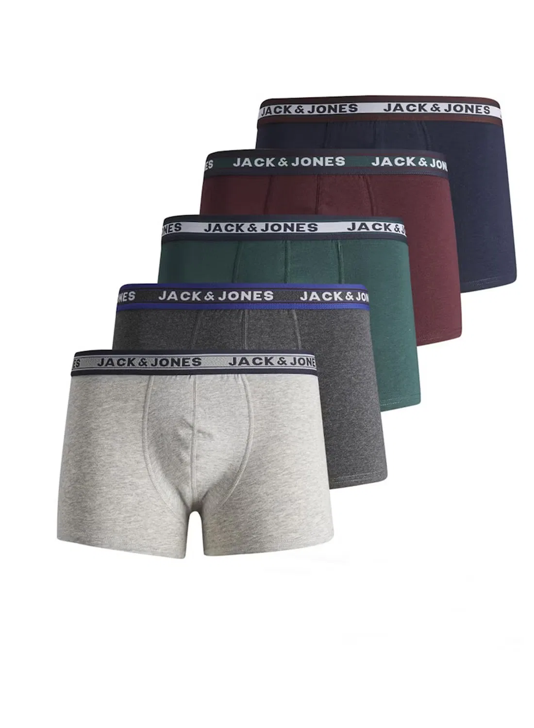 Трусы-боксеры с эластичным поясом, комплект из 5 штук, Jack & Jones Junior, темно-зеленый меланж