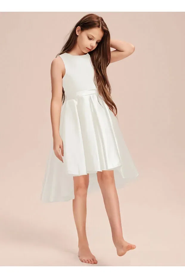 Детское платье для девочек без рукавов Ecru elegant short asymmetrical girls dress birthday prom graduation dress Hsnlife, Ecru — фото 3