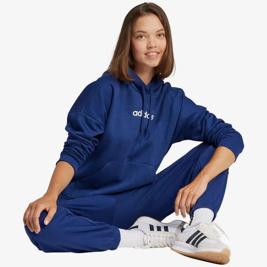 Женские спортивные штаны с флисом adidas Essentials 3S Open Hem Fleece, Темно-синий Белый — фото 4