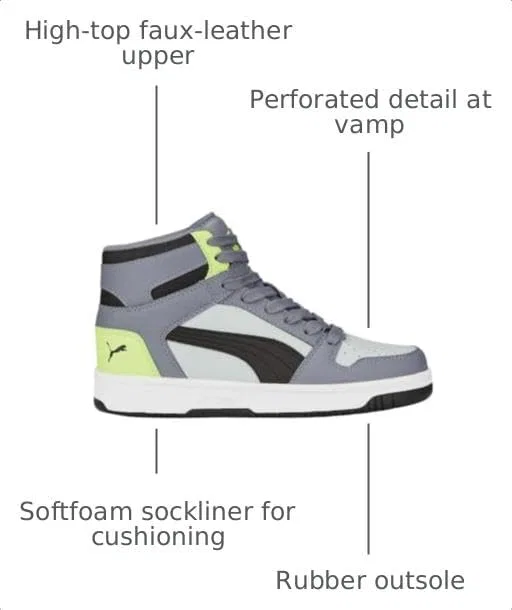 Детские кроссовки Rebound Layup Mid PUMA, Gray Tile/Puma Black/Platinum Gray/Lily Pad — фото 3