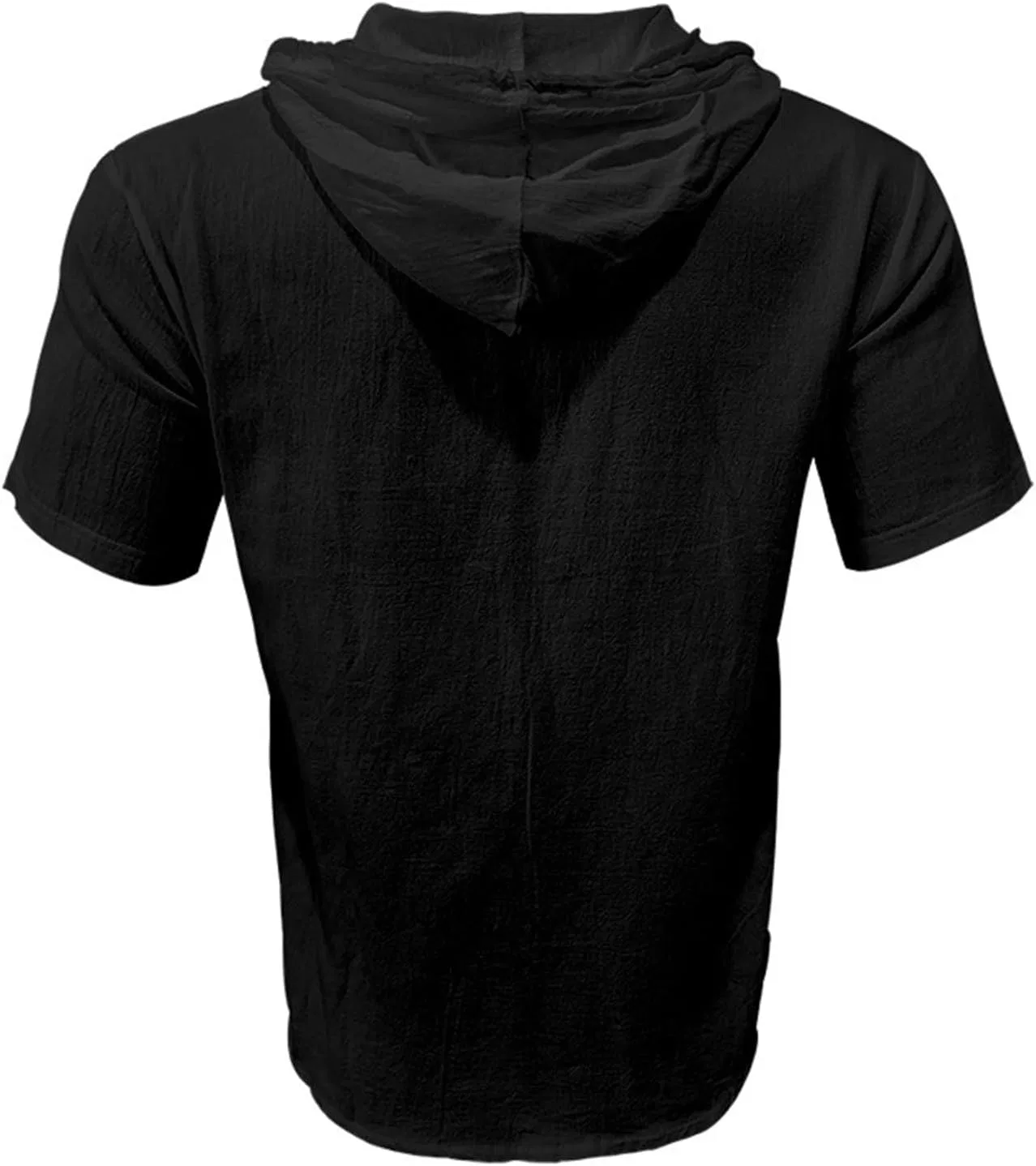 Мужская льняная рубашка с капюшоном легкая Casual, Black — фото 4