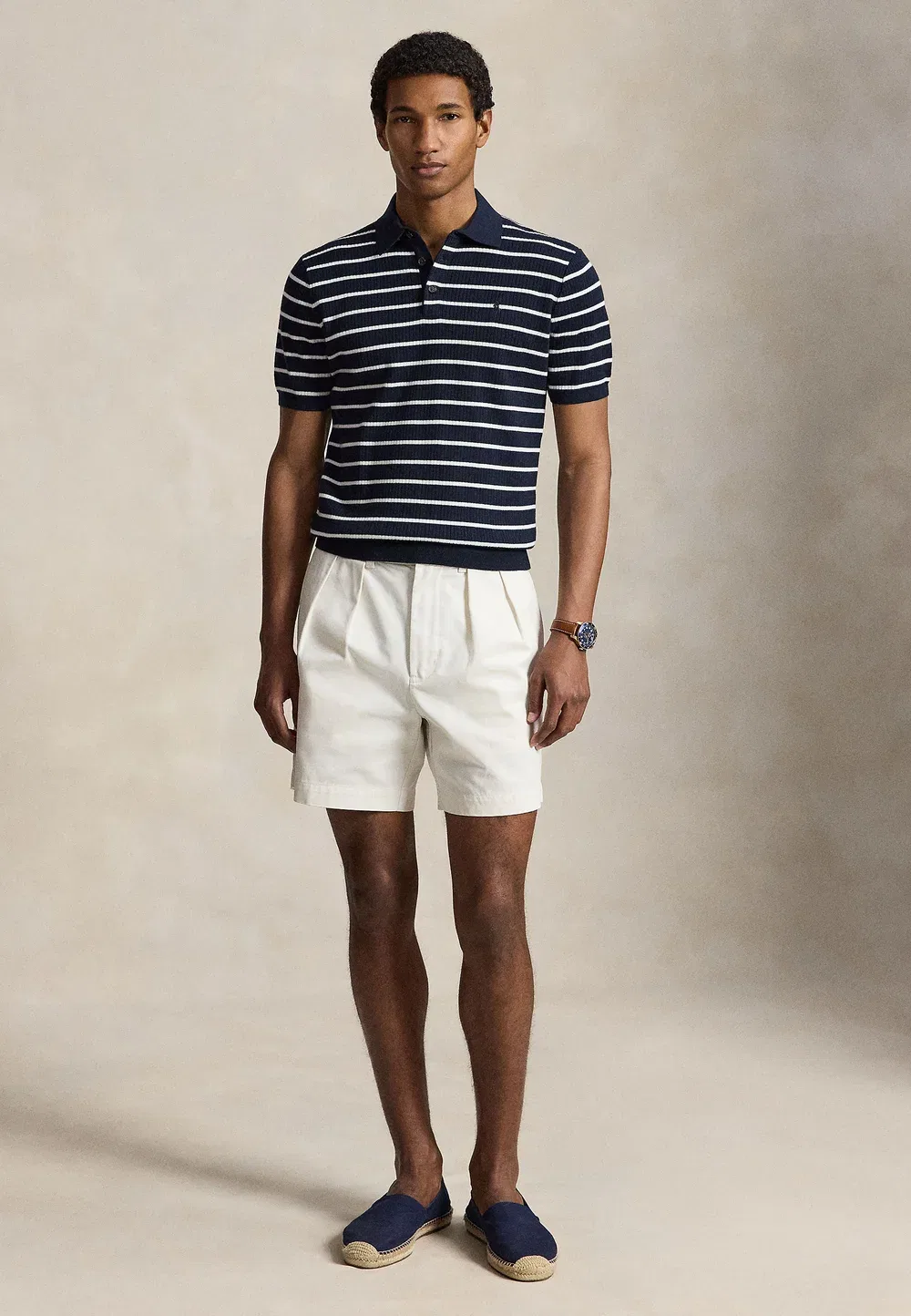 Поло из хлопка в полоску, трикотажное в рубчик Polo Ralph Lauren, Navy White Combo — фото 2