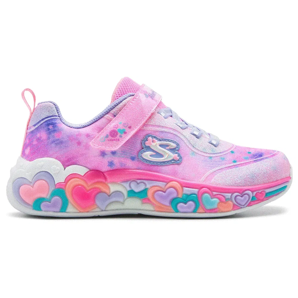 Детские кроссовки с подсветкой в виде сердечек Skechers, Light Pink Multi — фото 2