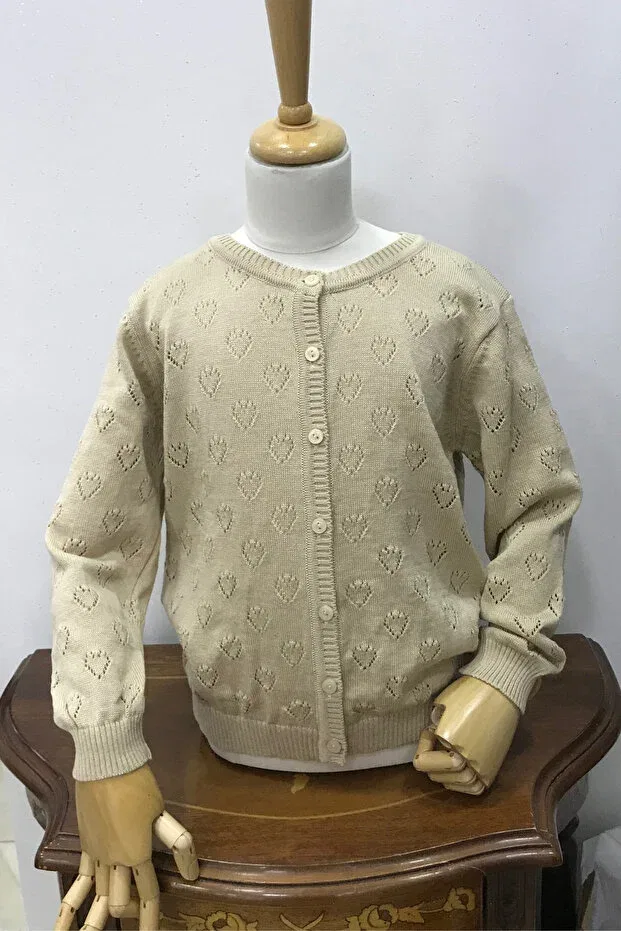 Детский вязаное кардиган для девочек с ажурным узором Nonno Kids, Beige