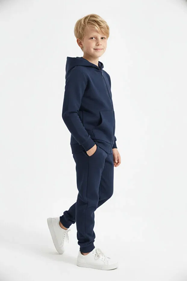 Детский комплект для мальчиков из трех предметов с капюшоном Fyk Kids, Navy Blue-Grey-Black — фото 2