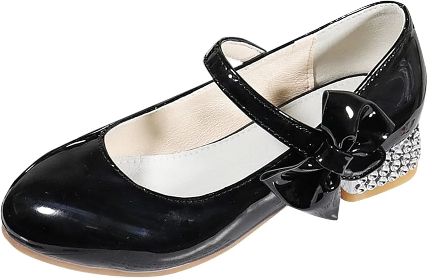 Детские туфли для девочек с бантом Mary Jane Flat Princess Wedding Party Bowknot Child Little/Big Kids School Low Heel Rhinestone Egmy, Black