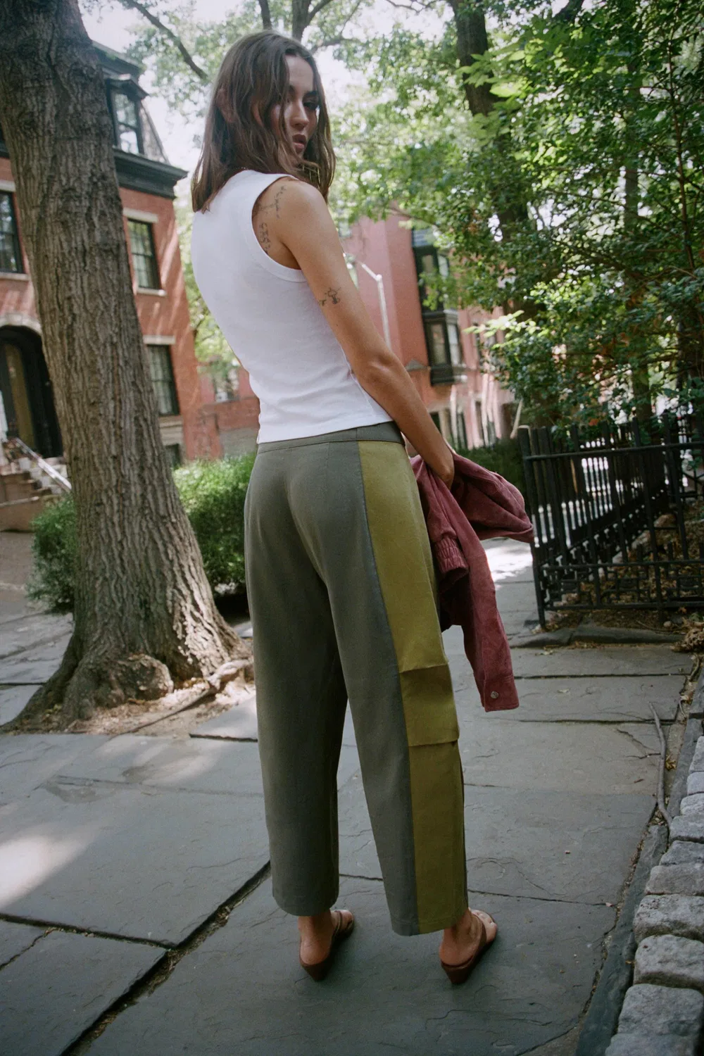 Брюки контрастного цвета ZARA, Light beige — фото 3