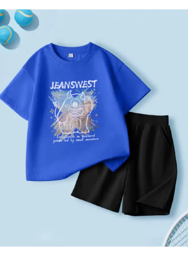 Комплект летний хлопковый для мальчиков с футболкой и шортами Jeanswest, королевский синий