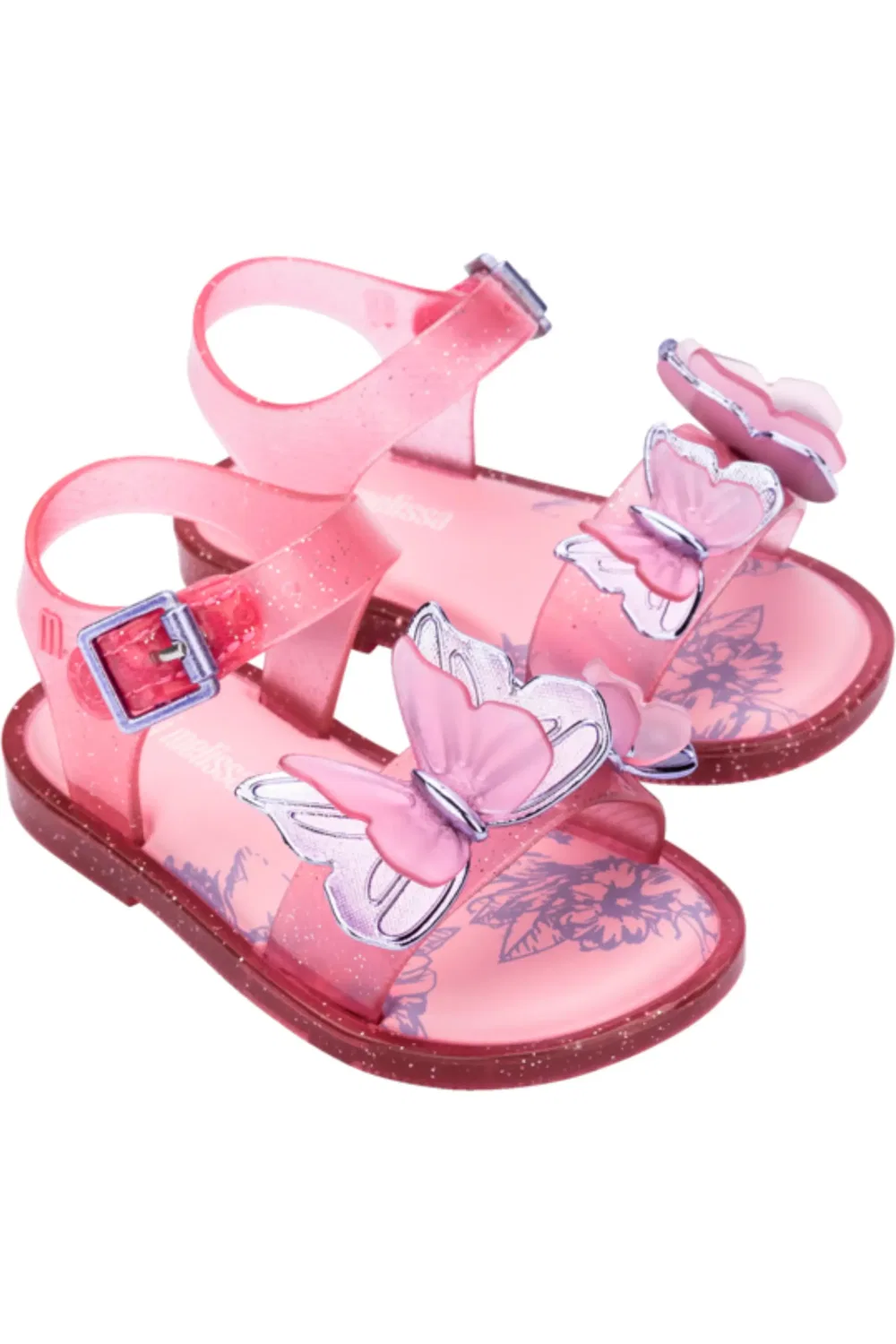 Сандалии детские с бабочками Fly III Mini Melissa, Glitter Pink