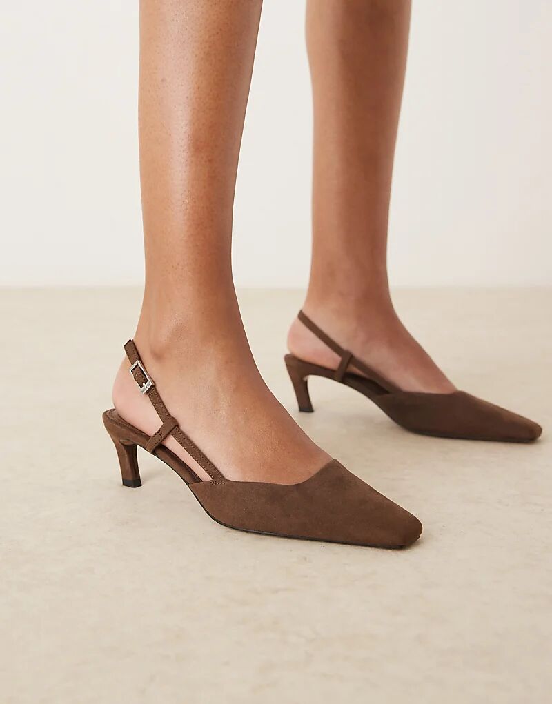 Туфли ASOS DESIGN Shadow с открытым носком и средней пяткой из замши шоколадного цвета — фото 4