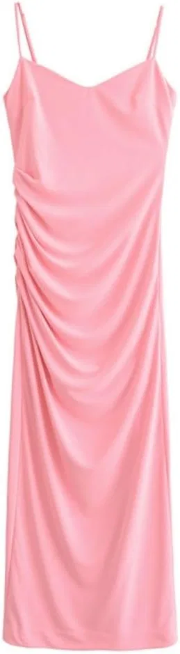 Женское летнее плиссированное платье-сарафан макси, Pink