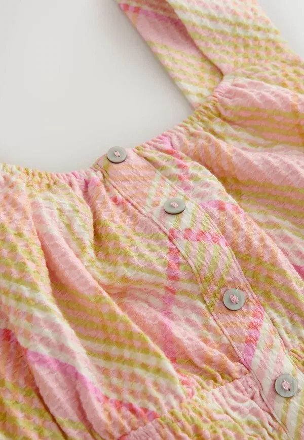 Платье мини принт Tall fit sleeveless textured jersey mini dress Next, Pink Yellow Check, желтый — фото 3