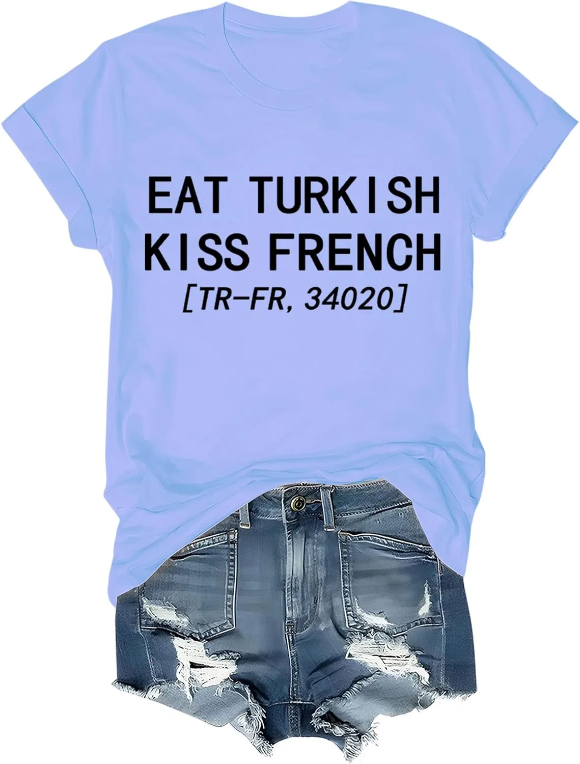 Унисекс футболка с принтом Eat Turkish Kiss French, Sky Blue
