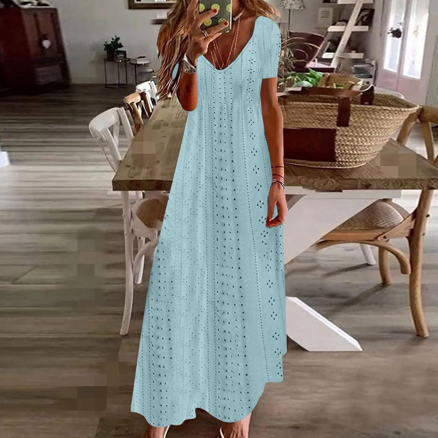 Женское летнее макси-платье с рукавами-лепестками Light Blue — фото 3
