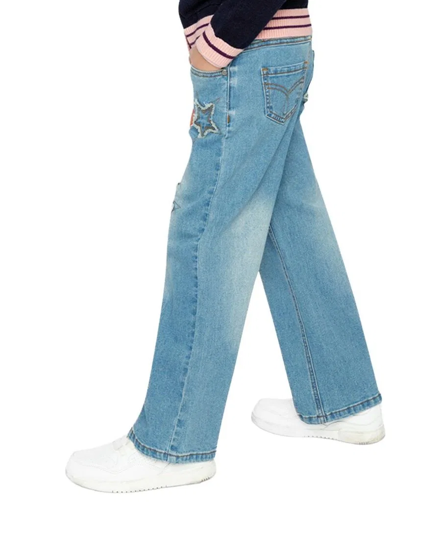 Джинсы свободного кроя с вышивкой звезд Varsity League Deux par Deux, Navy Blue Denim — фото 4