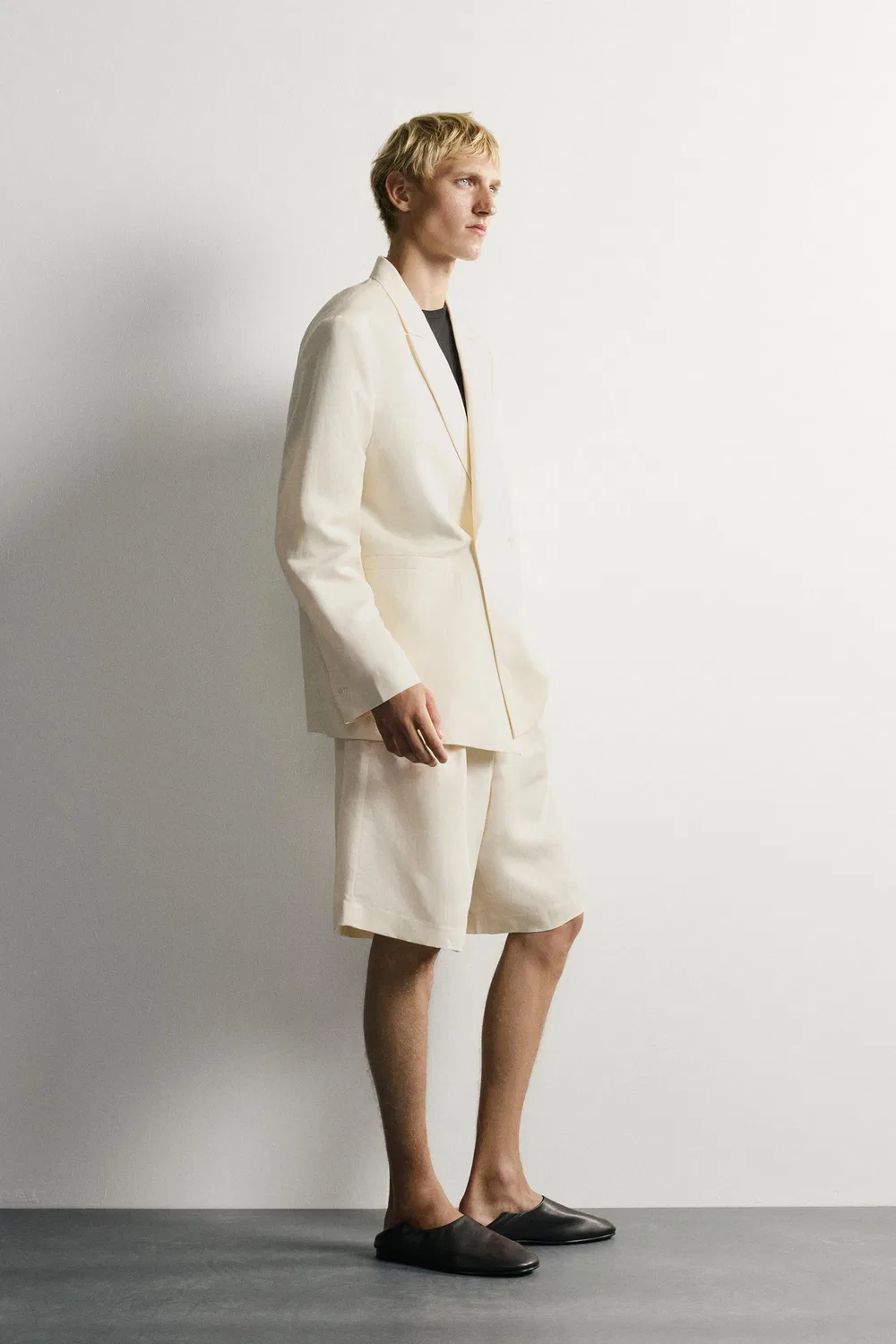 Двубортный пиджак из вискозы и льна ZARA, Oyster-white — фото 4