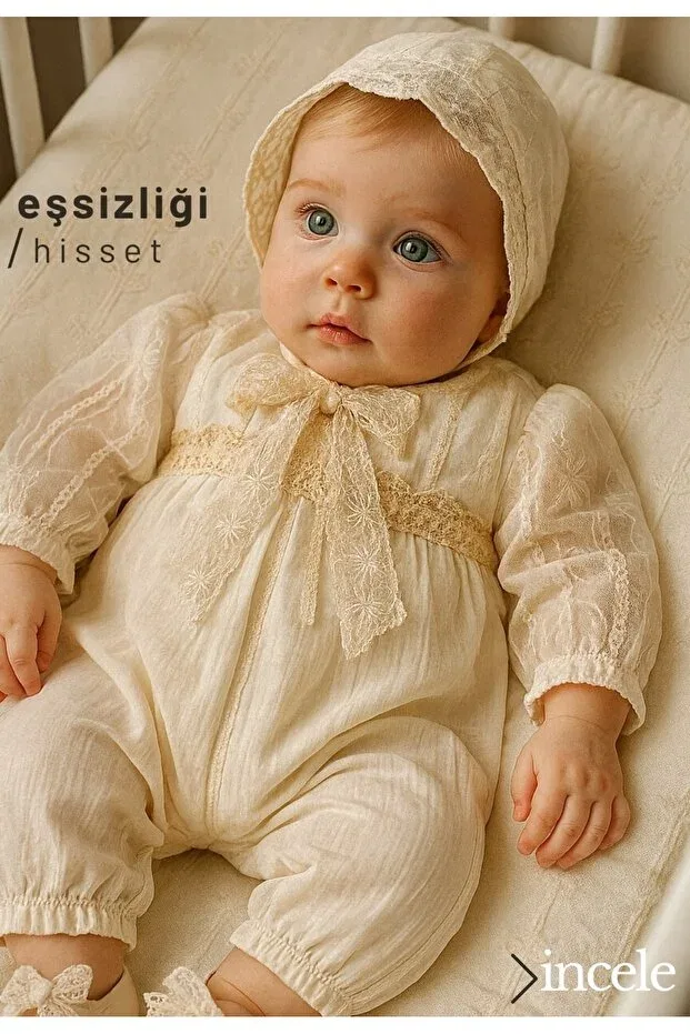 Детский комбинезон для девочек кружевной with hat Park Bebe, Beige — фото 4