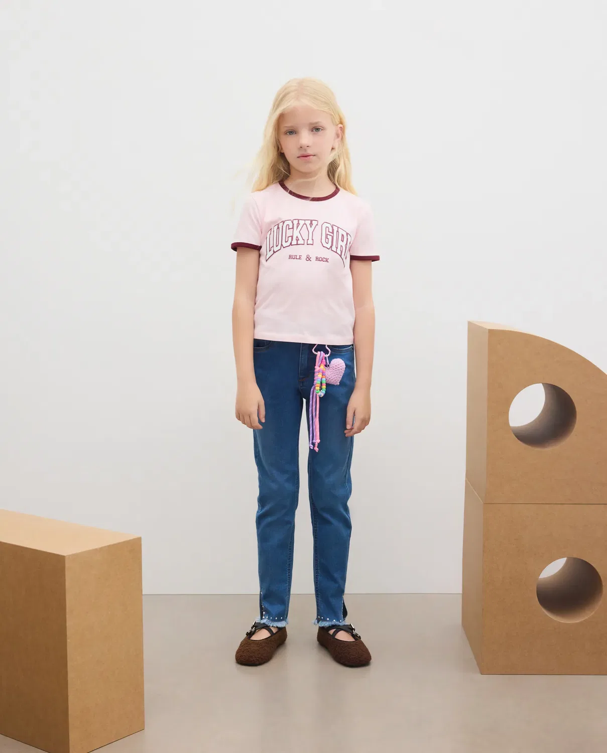 Детские джинсы для девочки slim fit с потертостями Kids El Corte Inglés, Azul Pálido