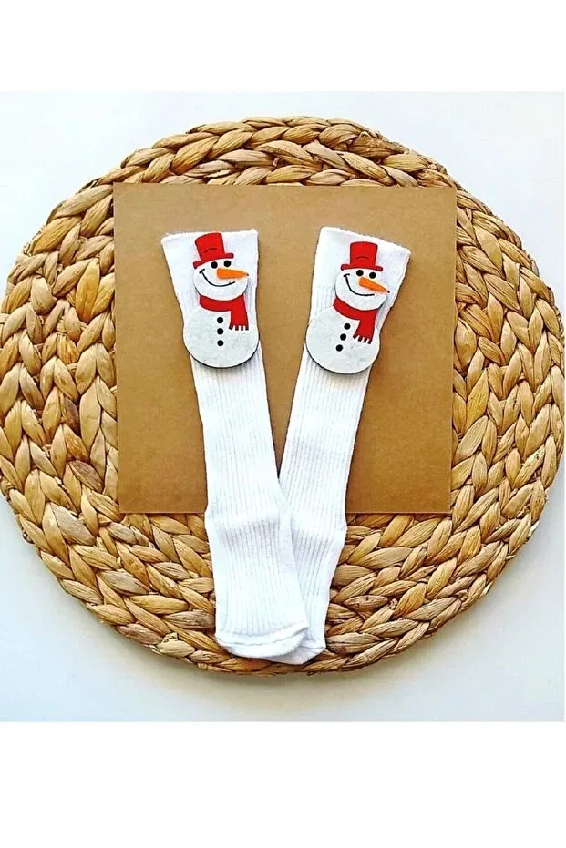 Детские носки для мальчиков и девочек с принтом Asa Bebek Çocuk, White Snowman