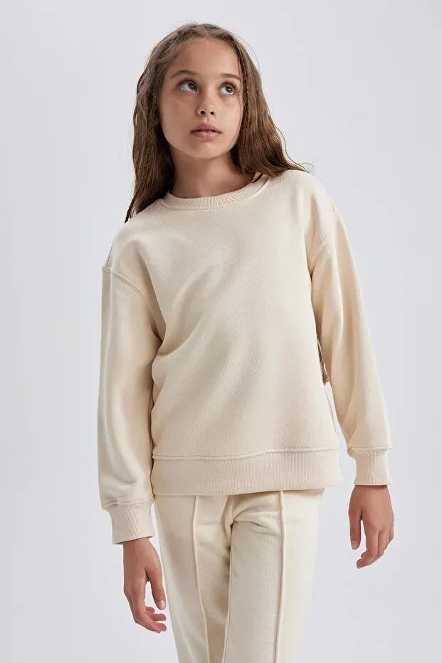 Детские свитшот для девочек с круглым вырезом Defacto, Beige-Bg286 — фото 4