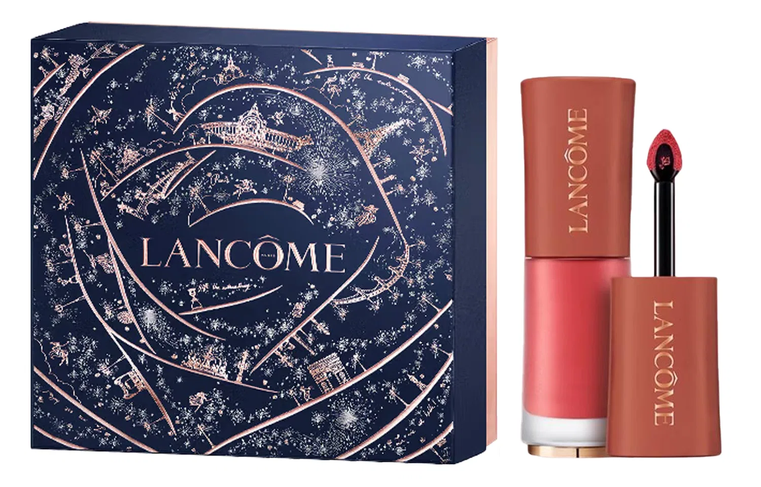 Женский матовый жидкий блеск для губ с увлажнением, оттенок French Naked Tea, LANCOME, Paris Starry Night Box, 6 мл, Черный — фото 4