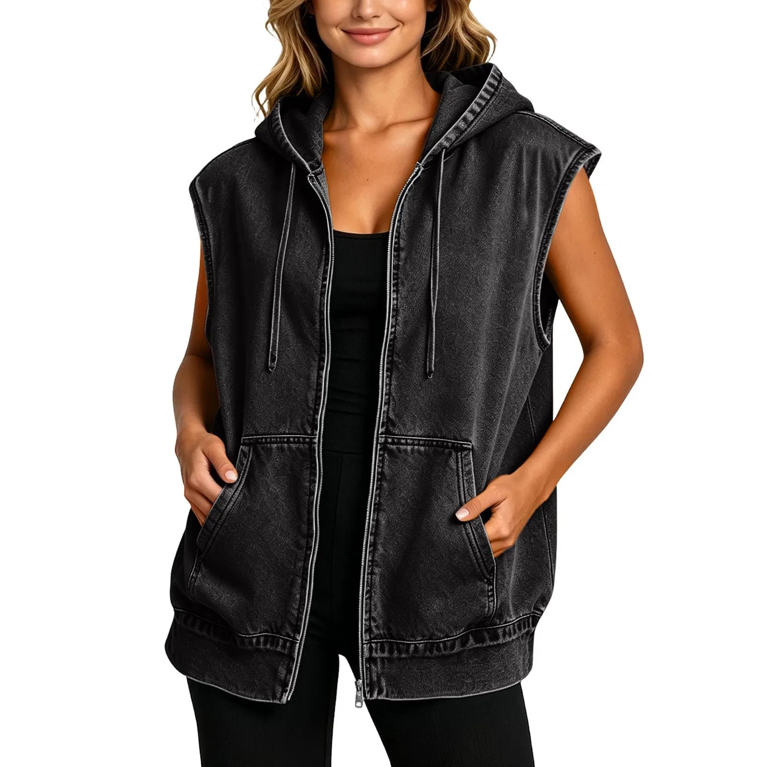 Женский джинсовый жилет без рукавов Trucker Jean Jacket, Nero 1