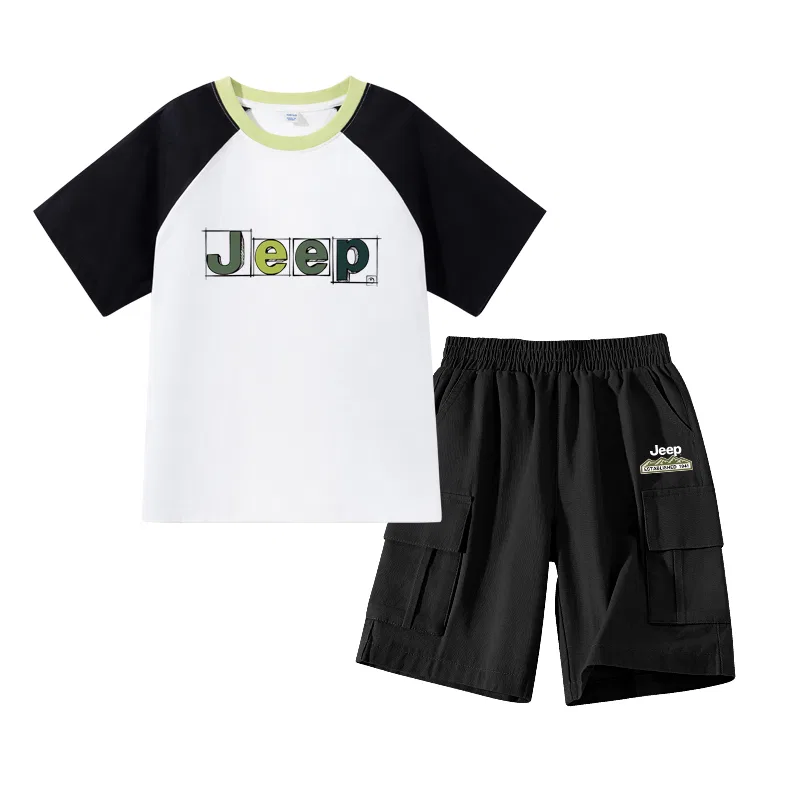 Детский спортивный костюм с принтом Jeep, Черный/E буквы в рамке -Черный/E логотип-гора K