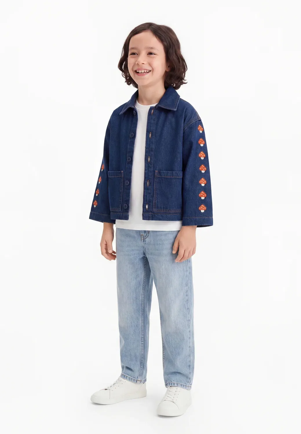 Куртка с вышивкой в виде миниатюрных грибов - джинсовая куртка Tinycottons, Denim Dark Wash