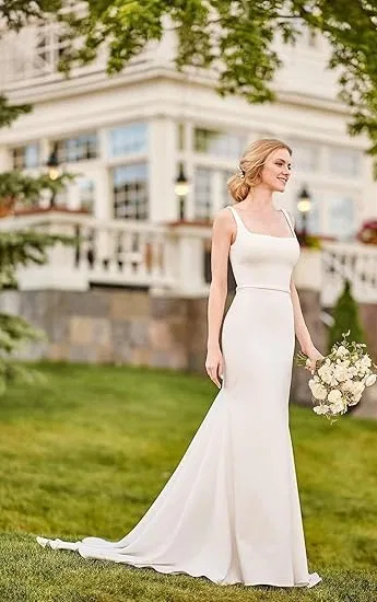 Женское длинное свадебное платье с кружевными аппликациями Satin, P White — фото 4