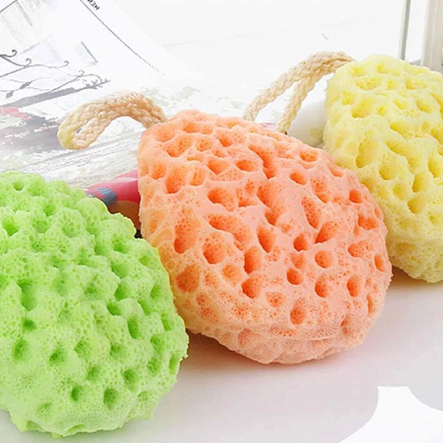 Мочалка для тела 3 шт, Натуральное волокно, Honeycomb, мультиколор Generic — фото 3