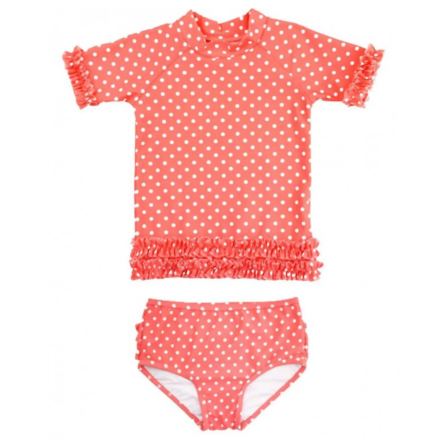 Детский комплект для плавания для девочек с защитой UPF 50+ Polka Dot RuffleButts, Orange/White
