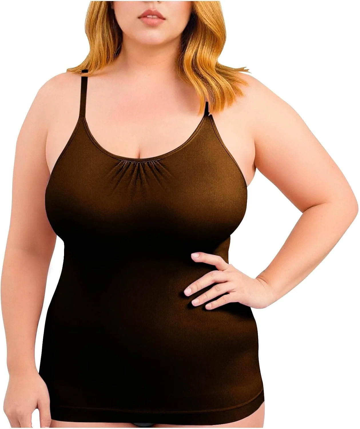 Женская майка на тонких бретелях с низким вырезом, модель Spaghetti Strap Shapewear, коричневый
