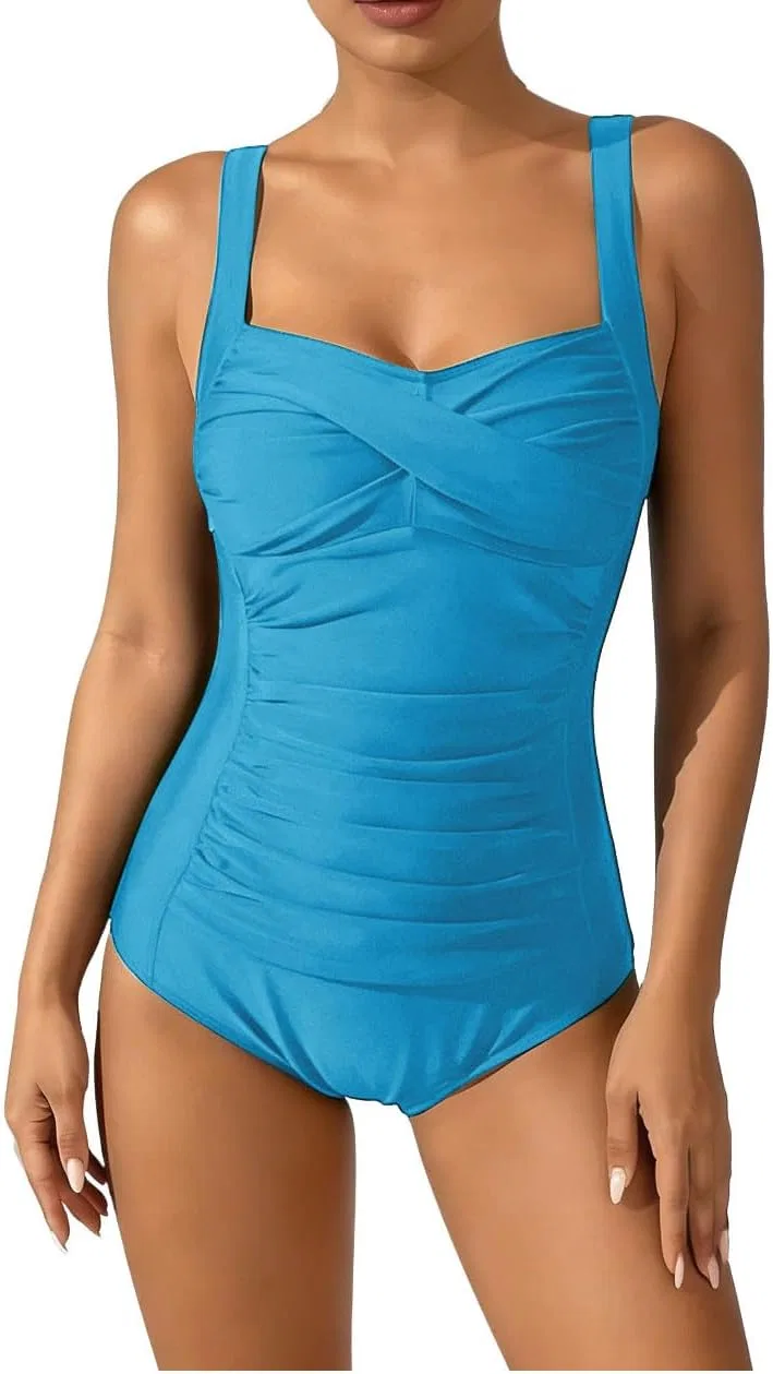 Женский цельнокроеный купальник с контролем живота Twist Front, Sky Blue