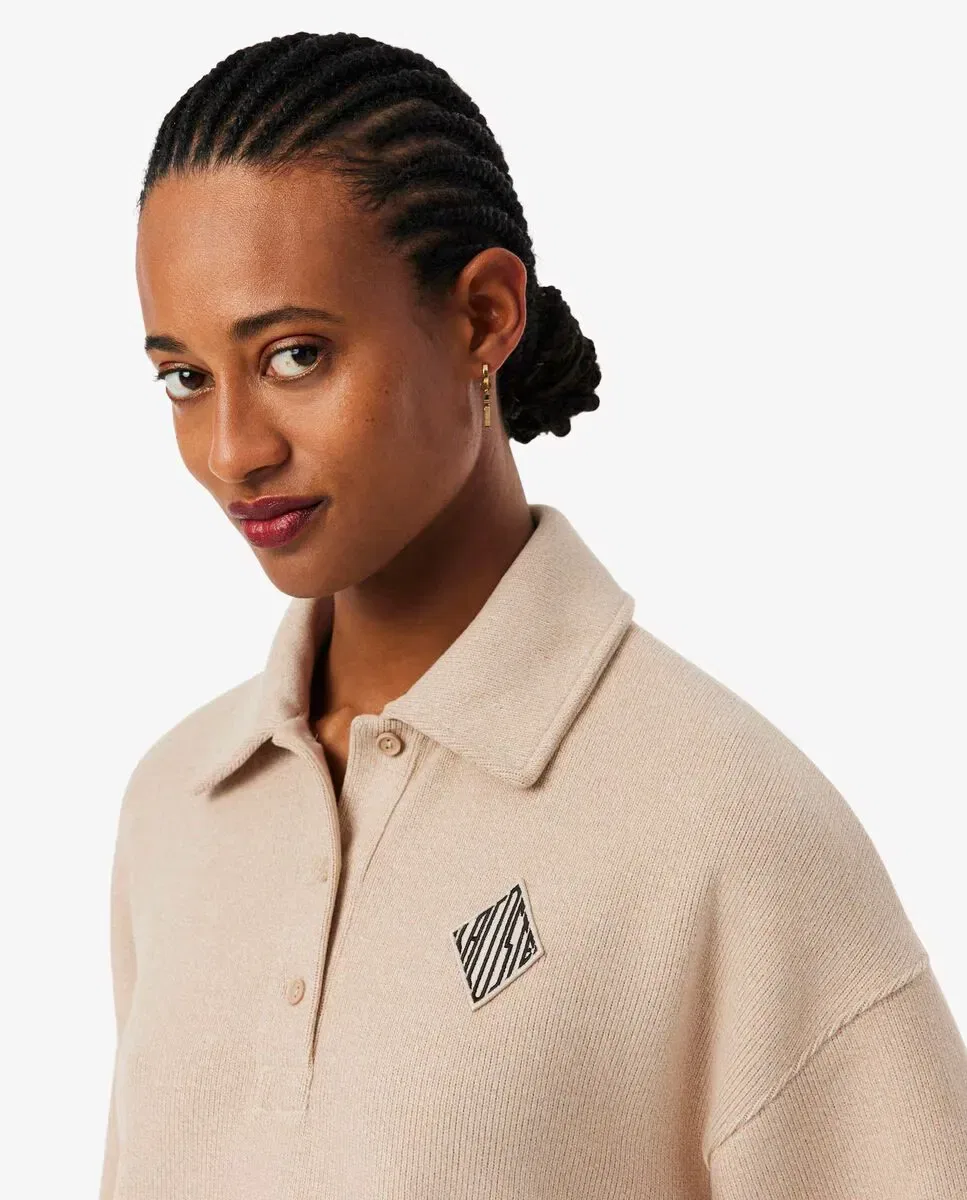 Свитшот женский Lacoste Marrón Claro оверсайз из рибаны с воротником-поло — фото 3
