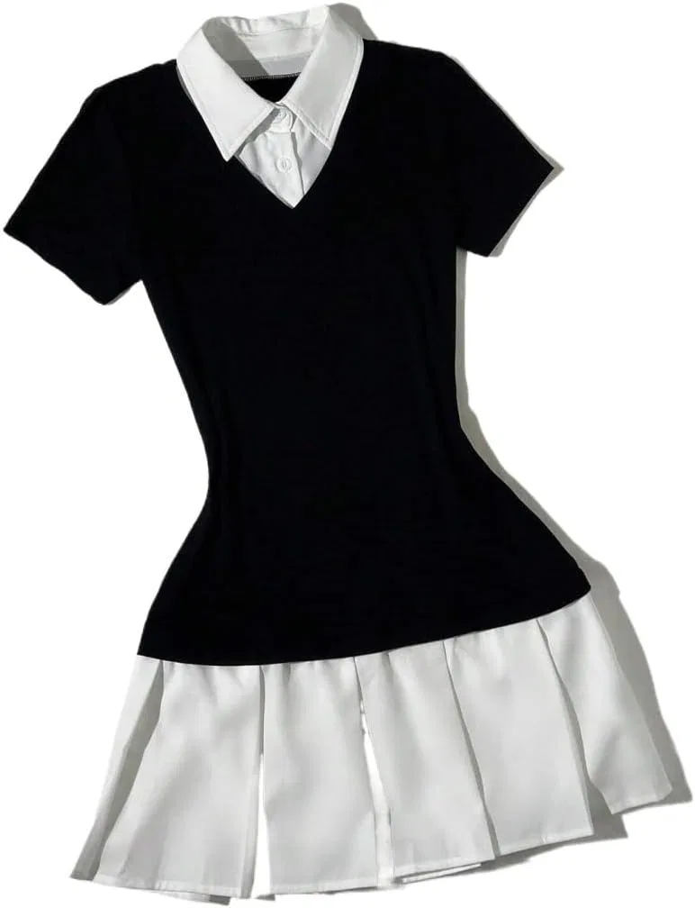 Женское A-силуэта мини-платье с цветблоком Casual, Black/White — фото 3
