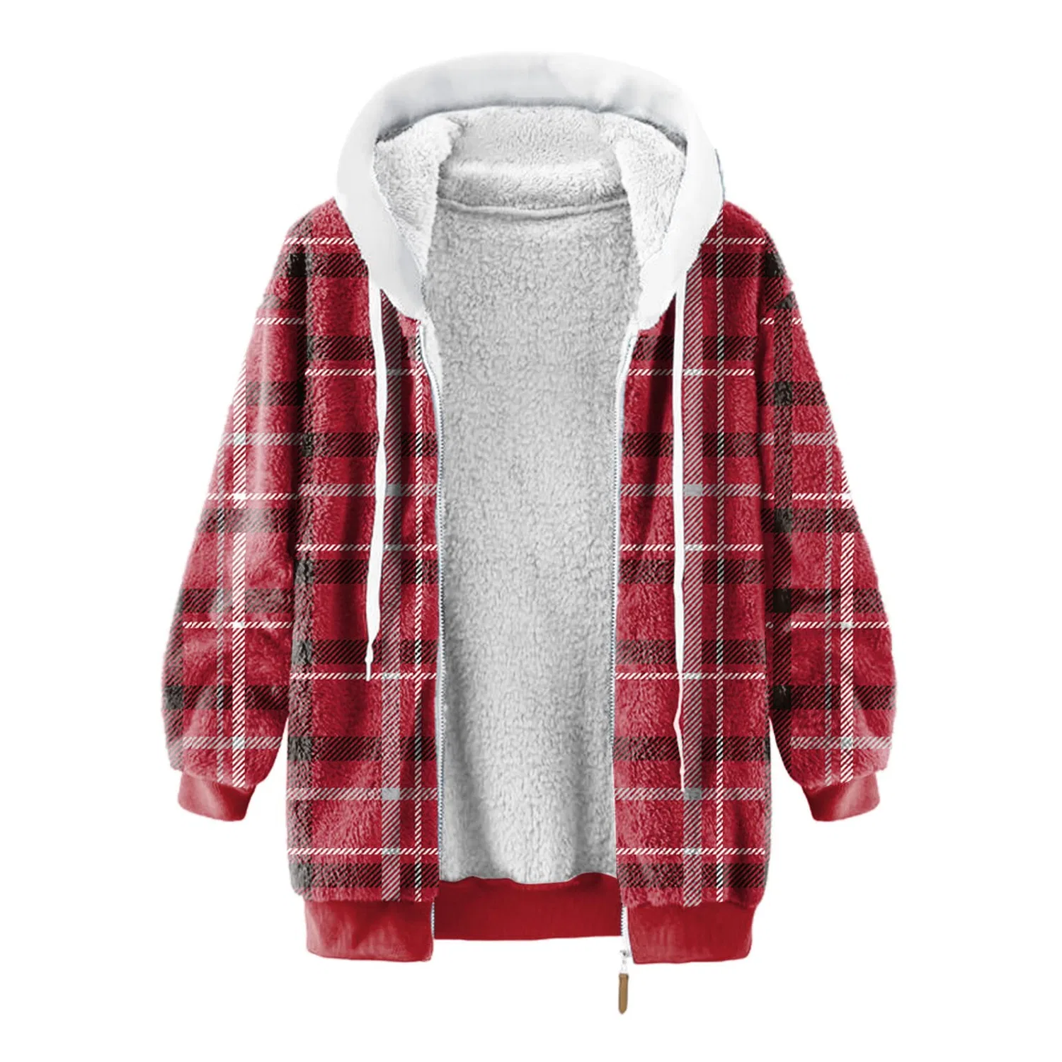 Женское зимнее пальто на флисовой подкладке с zip и капюшоном, Red-j — фото 4