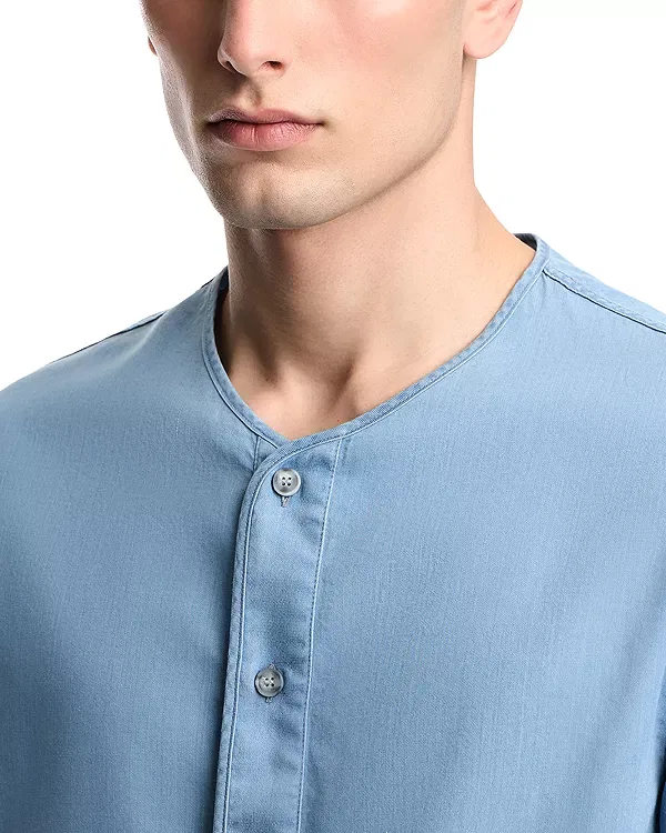Мужская рубашка хенли из легкого денима Icon Emporio Armani, Light Blue Denim — фото 4
