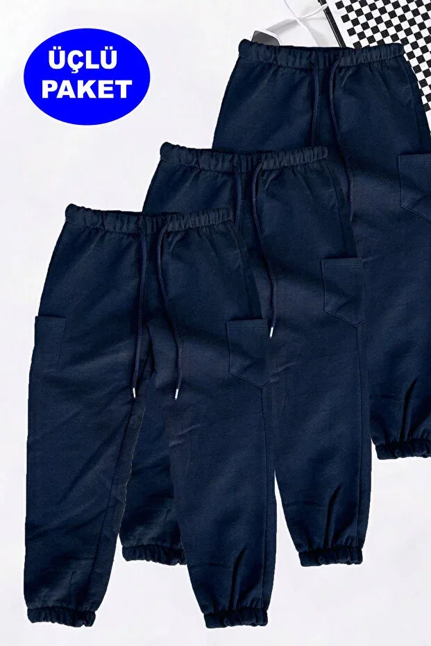 Детские спортивные штаны для девочек с начесом 3-шт Basics Twins Tailors, Navy Blue