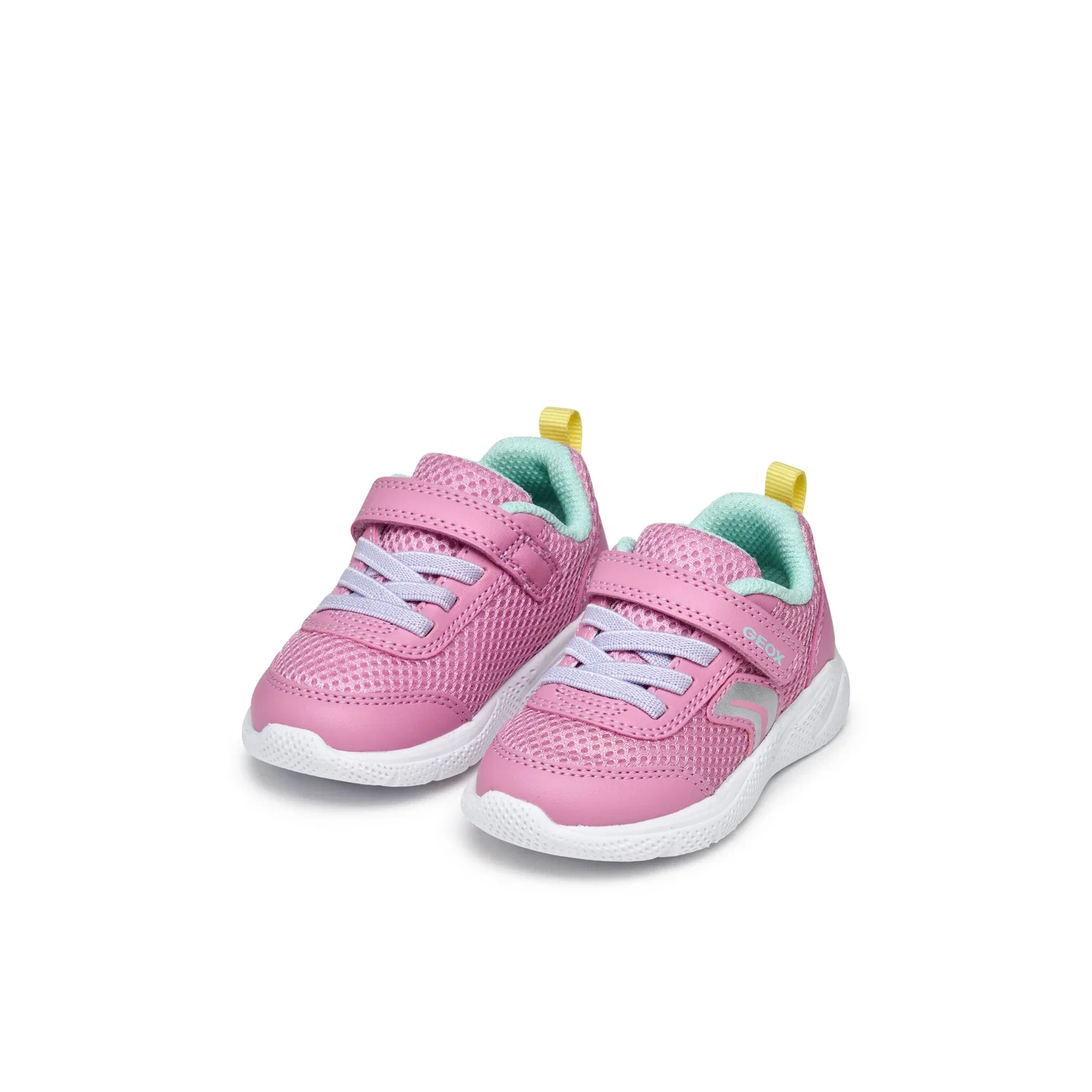 Детские ботиночки для первых шагов с эластичными шнурками Geox, Pink/Light Blue