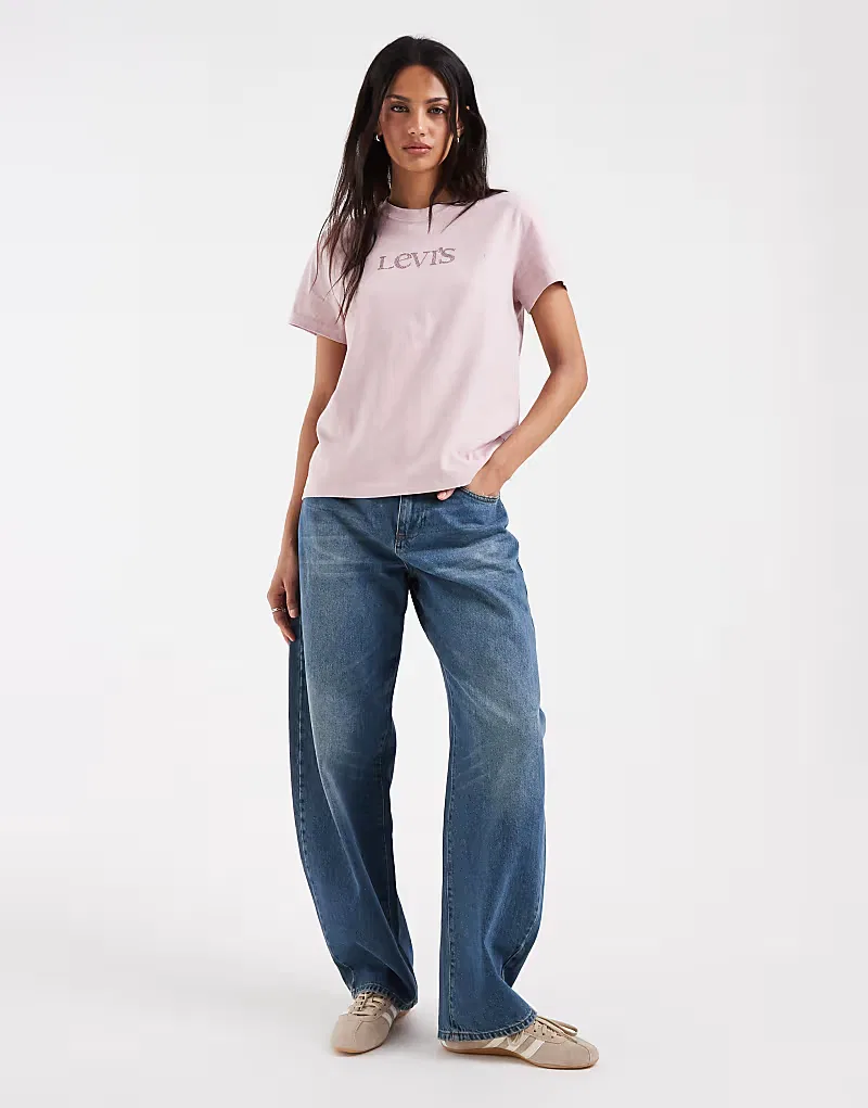 Футболка Levi's с логотипом и розовыми стразами — фото 3