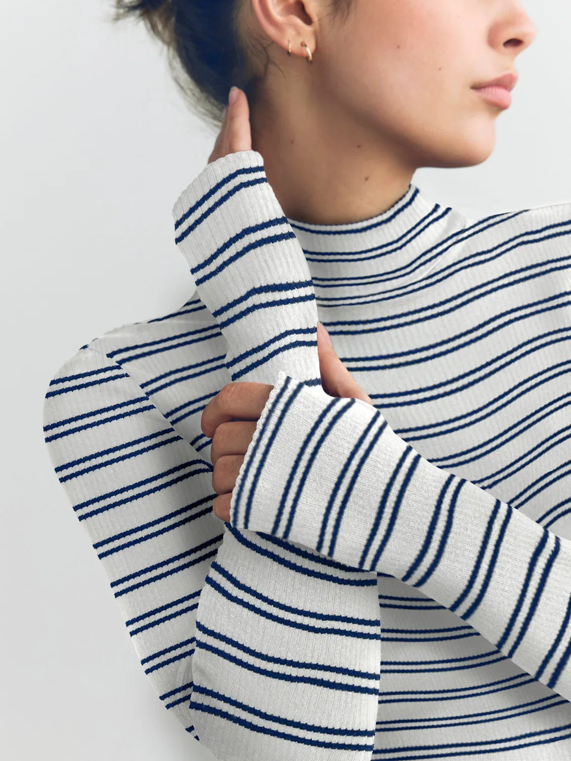 Термобелье женское Maximum Warmth Cosy Ribbed Roll Neck Next, Navy/Cream Stripe — фото 2