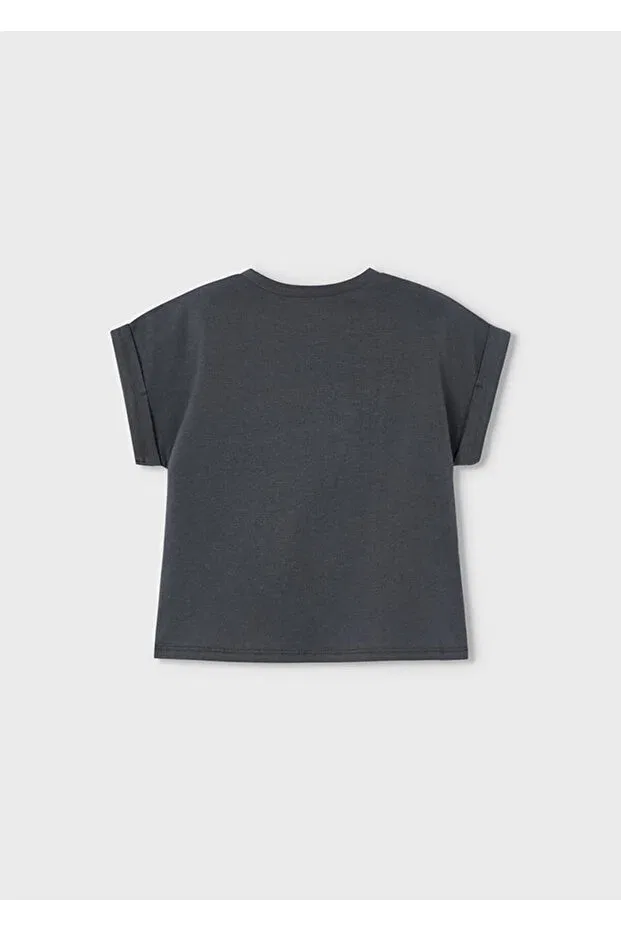 Детская футболка для девочек хлопковая Girl'S heart detailed t-shirt Mayoral, Gray — фото 3