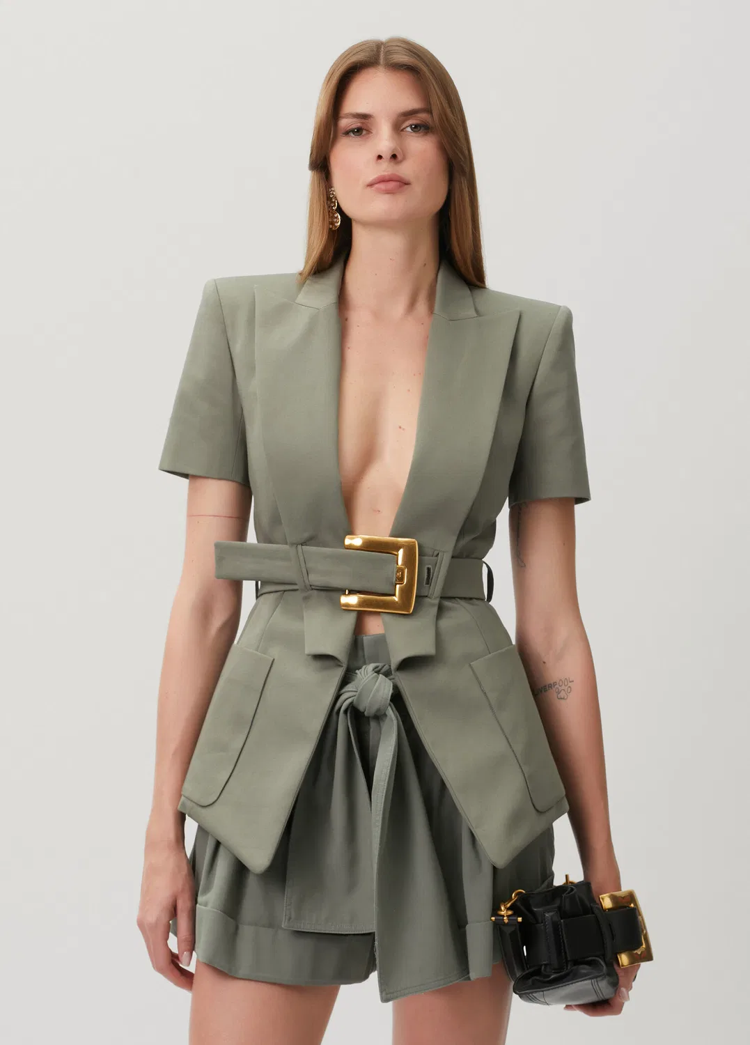 Жакет Balmain с поясом, зеленый