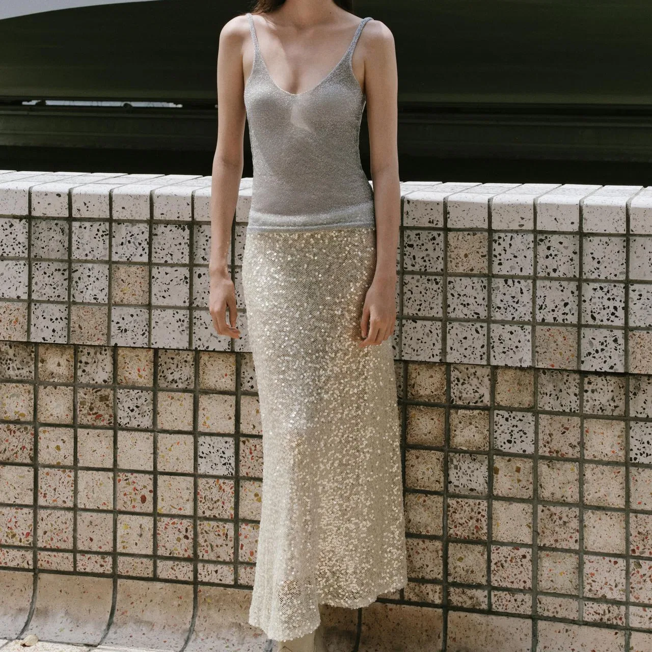 Женская юбка миди Silver ZARA, Silver — фото 4